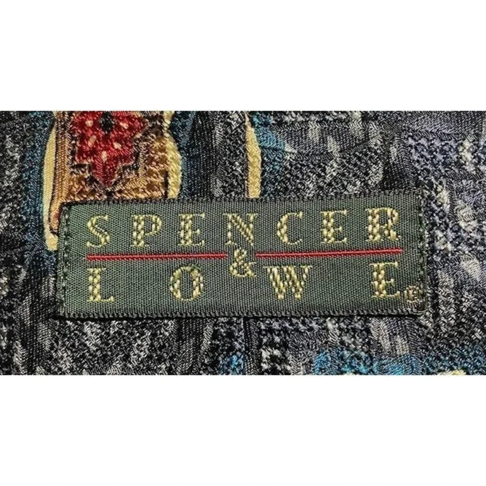 VTG  Spencer & Lowe Mens Silk Necktie Geometric Tile Blue Red Gold Floral Framed